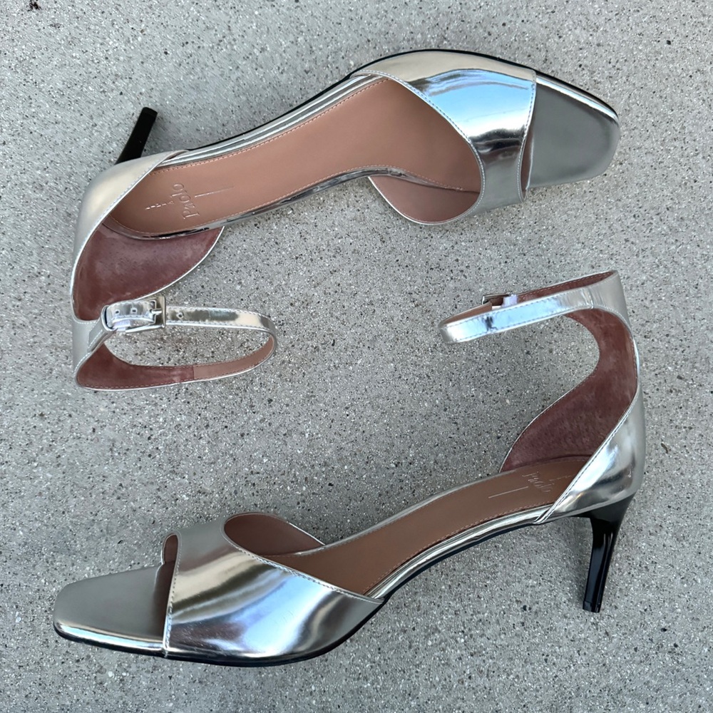 LINEA PAOLO silver heels sandals leather Strappy stilettos women’s 13 Nordstrom - Picture 3 of 11